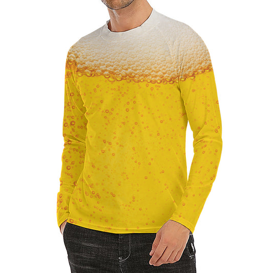 Beer With Foam Print Men's Long Sleeve Rash Guard