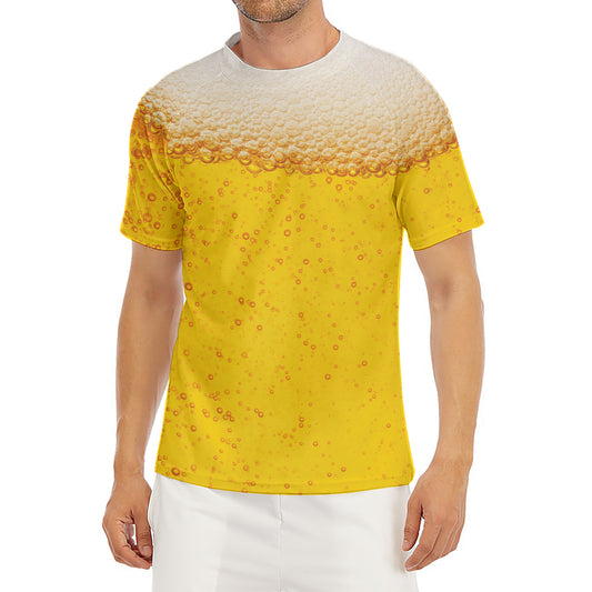 Beer With Foam Print Men's Short Sleeve Rash Guard