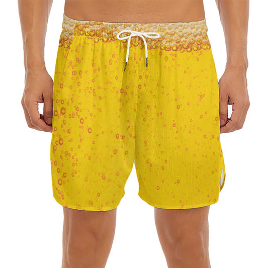 Beer With Foam Print Men's Split Running Shorts