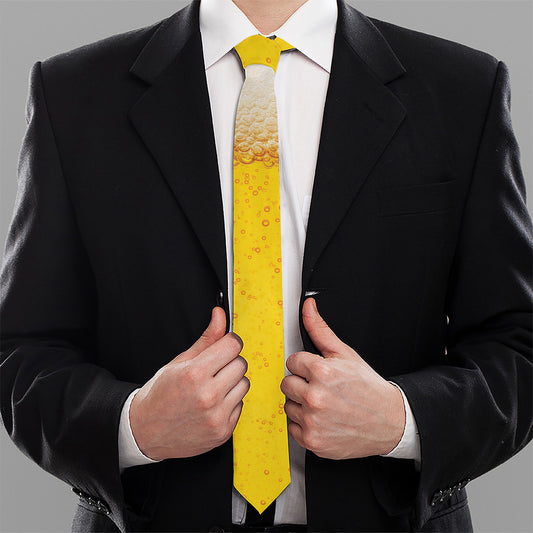 Beer With Foam Print Necktie
