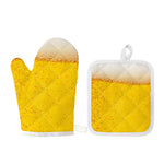 Beer With Foam Print Oven Mitt And Pot Holder Set