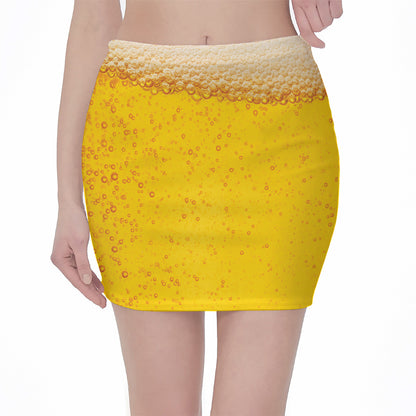 Beer With Foam Print Pencil Mini Skirt