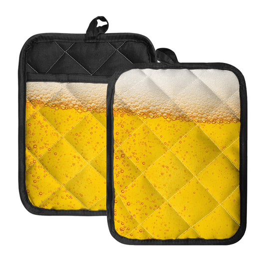 Beer With Foam Print Pot Holders With Pocket