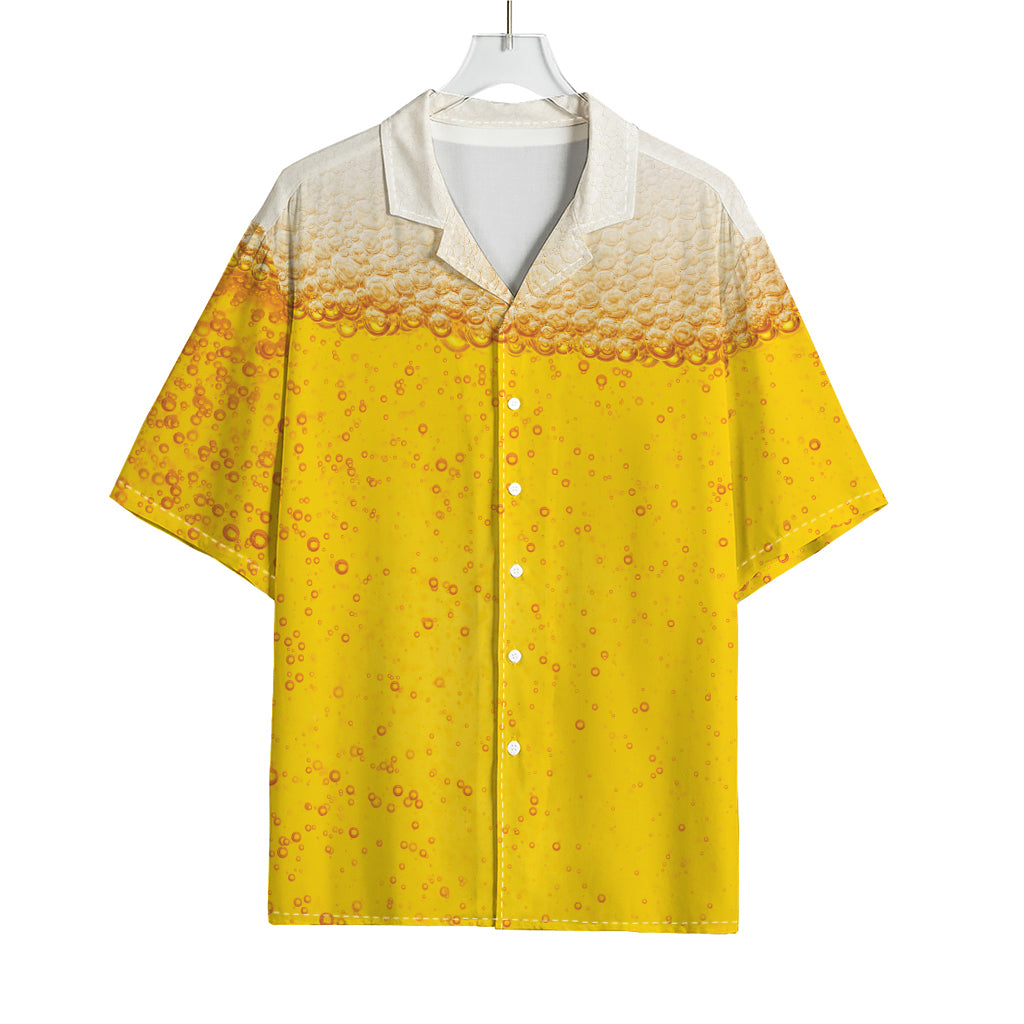 Beer With Foam Print Rayon Hawaiian Shirt