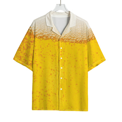Beer With Foam Print Rayon Hawaiian Shirt