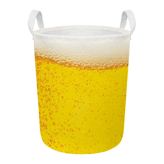 Beer With Foam Print Round Laundry Basket