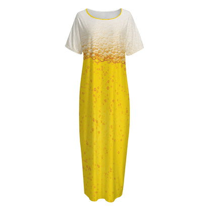 Beer With Foam Print Short Sleeve Long Nightdress