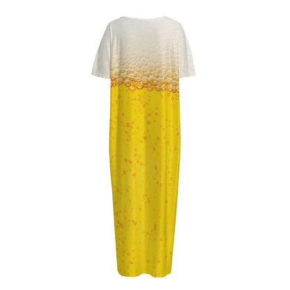 Beer With Foam Print Short Sleeve Long Nightdress