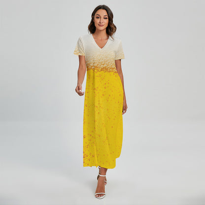 Beer With Foam Print Short Sleeve Maxi Dress