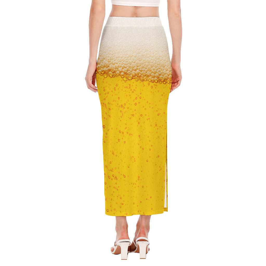 Beer With Foam Print Side Slit Maxi Skirt