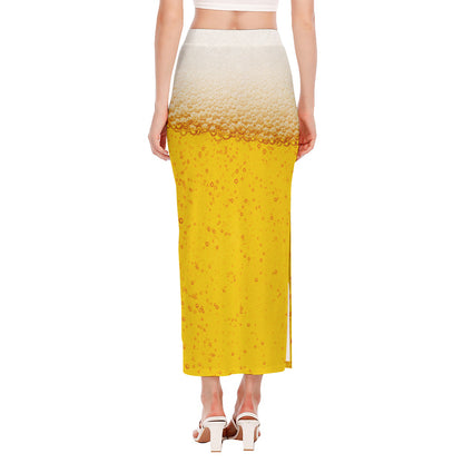 Beer With Foam Print Side Slit Maxi Skirt