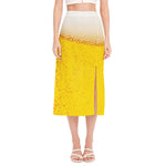 Beer With Foam Print Side Slit Midi Skirt
