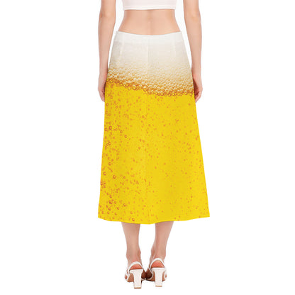 Beer With Foam Print Side Slit Midi Skirt
