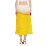 Beer With Foam Print Side Slit Midi Skirt