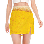 Beer With Foam Print Side Slit Mini Skirt