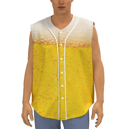 Beer With Foam Print Sleeveless Baseball Jersey