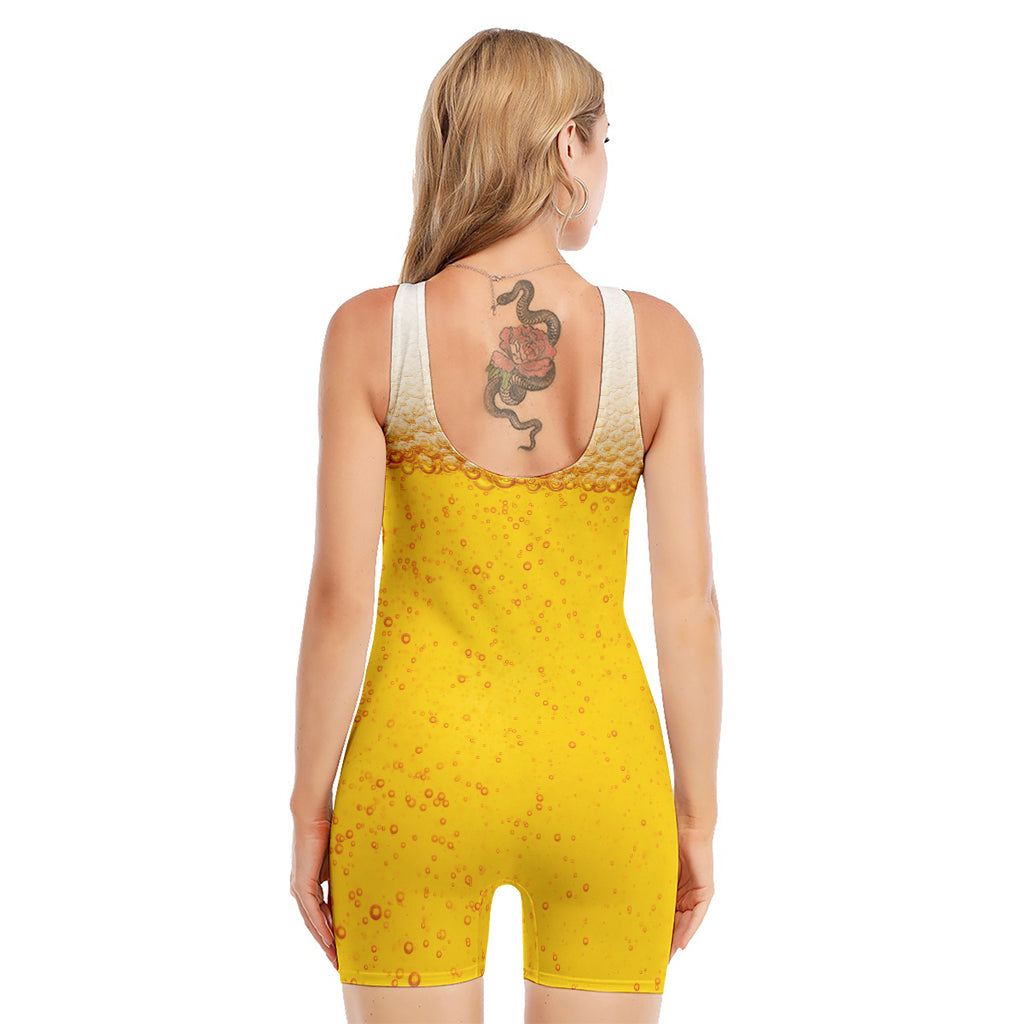 Beer With Foam Print Sleeveless One Piece Swimsuit