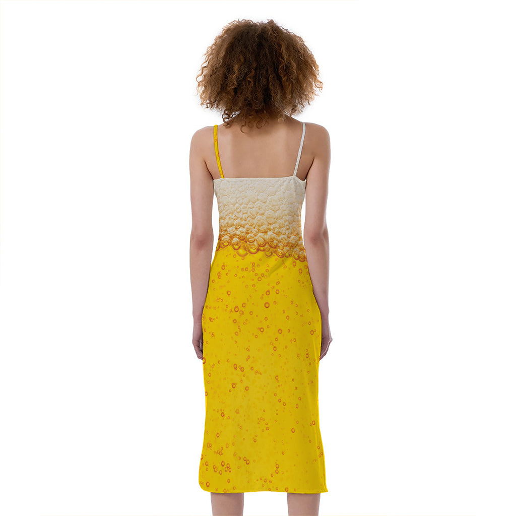 Beer With Foam Print Slim Fit Midi Cami Dress