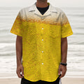 Beer With Foam Print Textured Short Sleeve Shirt