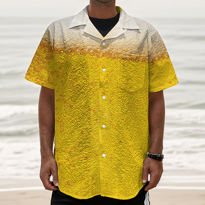 Beer With Foam Print Textured Short Sleeve Shirt