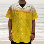 Beer With Foam Print Textured Short Sleeve Shirt