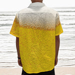 Beer With Foam Print Textured Short Sleeve Shirt