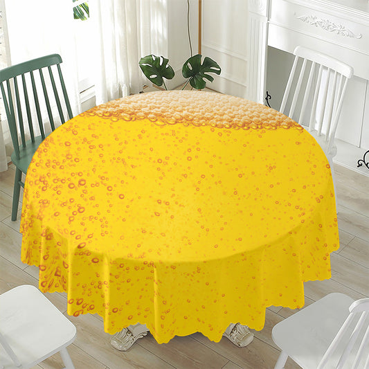 Beer With Foam Print Waterproof Round Tablecloth