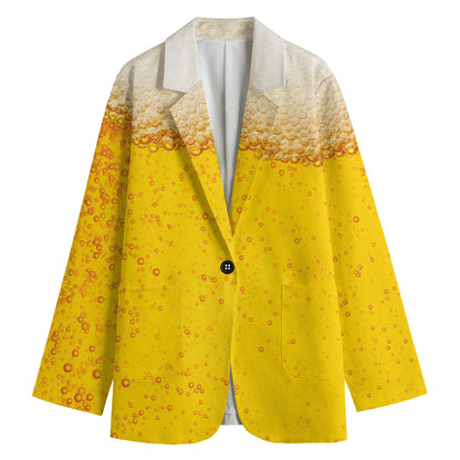 Beer With Foam Print Women's Cotton Blazer