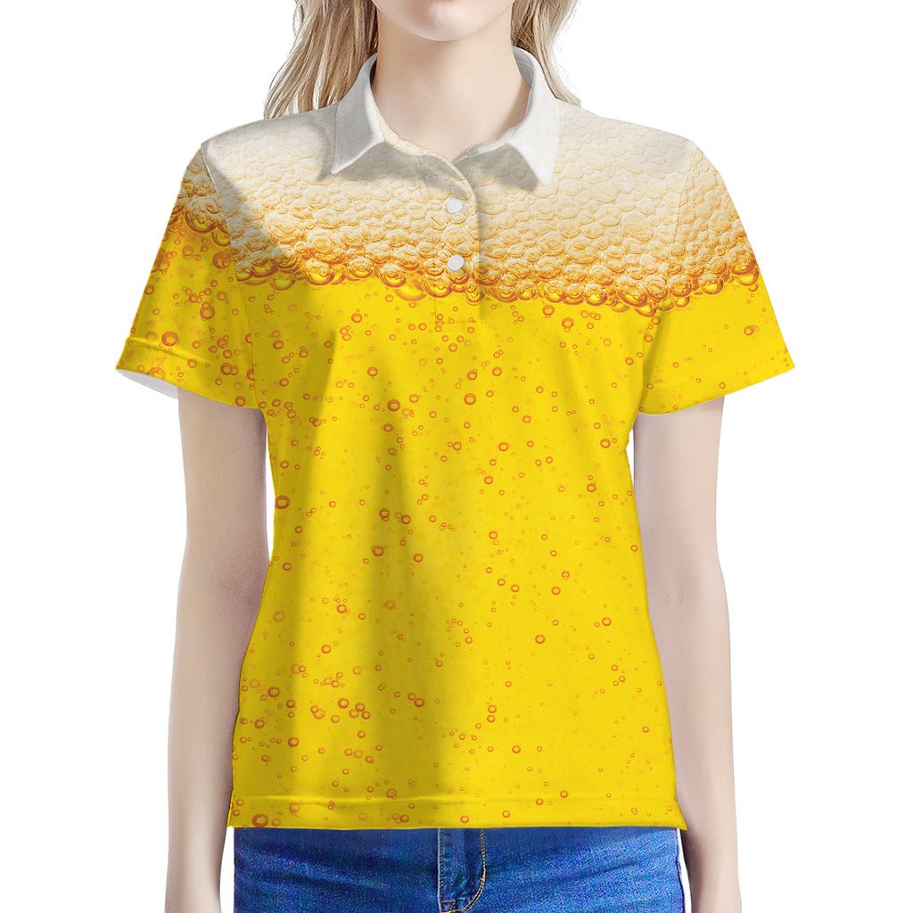 Beer With Foam Print Women's Polo Shirt