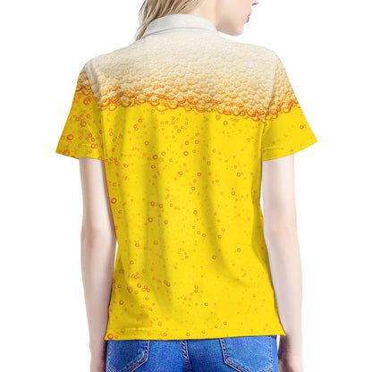 Beer With Foam Print Women's Polo Shirt