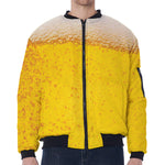Beer With Foam Print Zip Sleeve Bomber Jacket