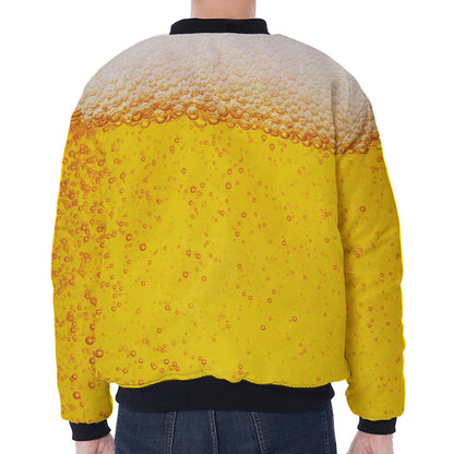 Beer With Foam Print Zip Sleeve Bomber Jacket
