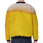 Beer With Foam Print Zip Sleeve Bomber Jacket