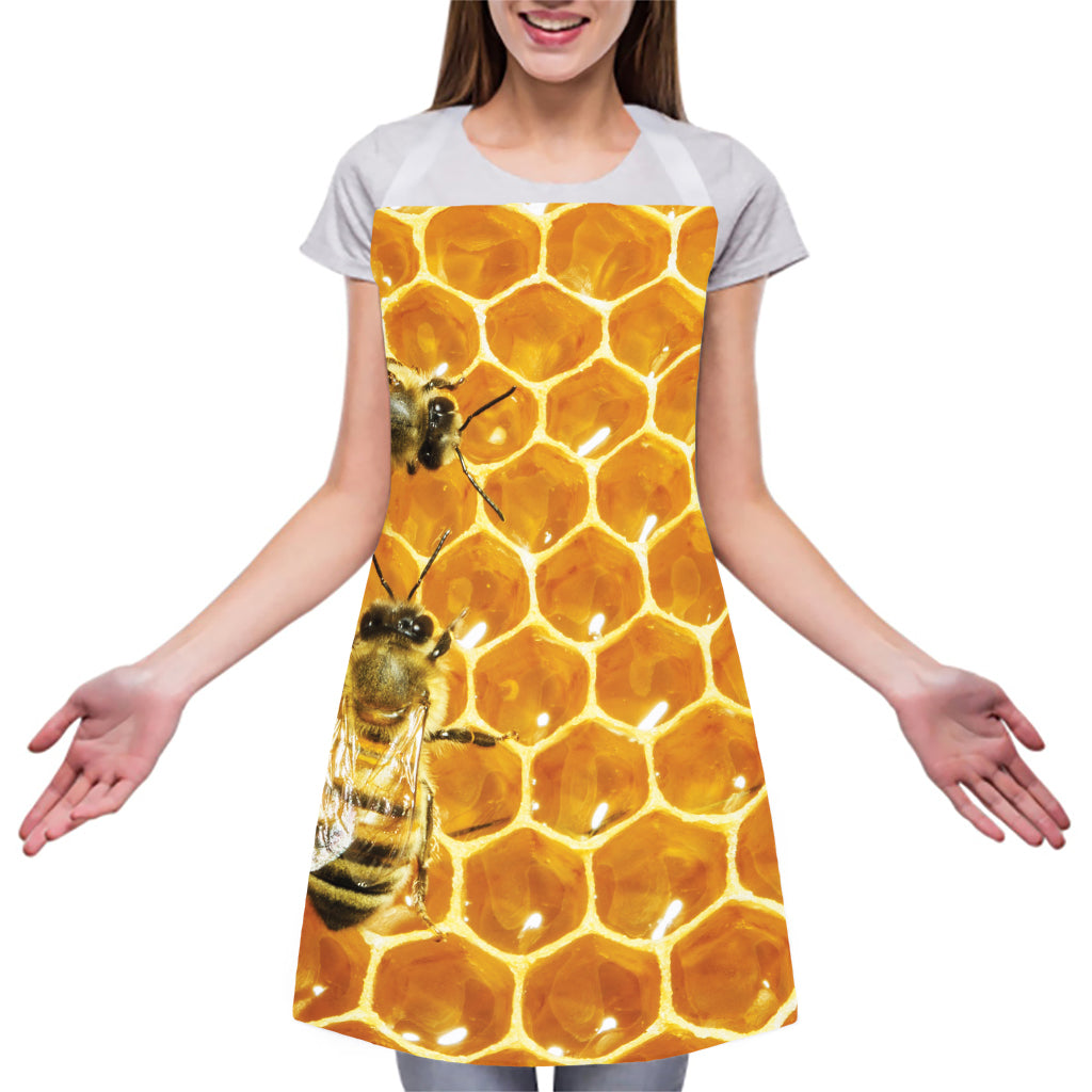 Bees And Honeycomb Print Adjustable Apron