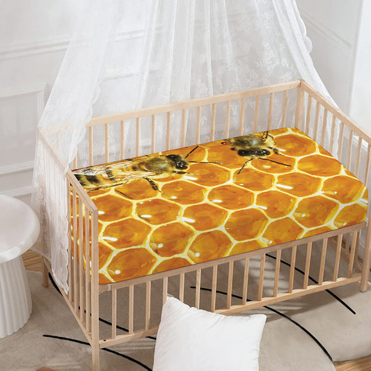 Bees And Honeycomb Print Baby Crib Sheet