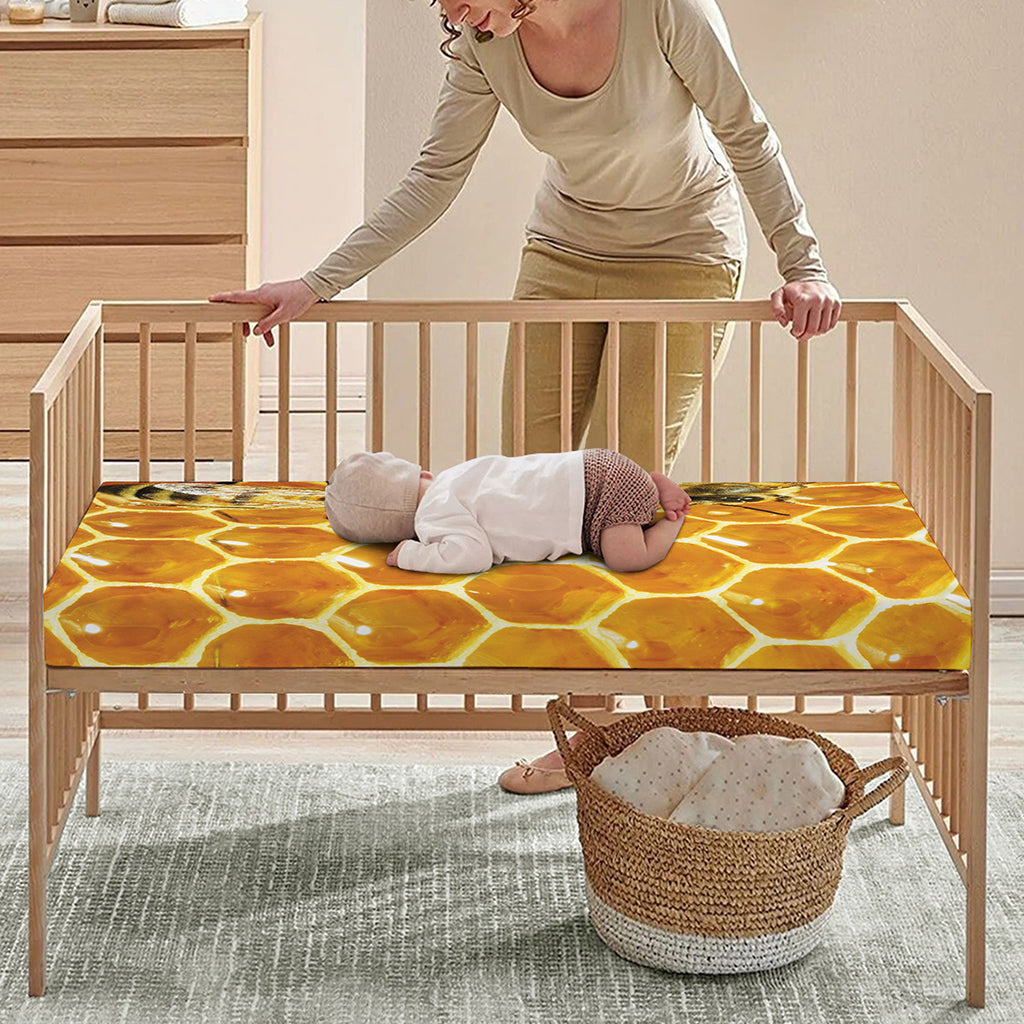Bees And Honeycomb Print Baby Crib Sheet