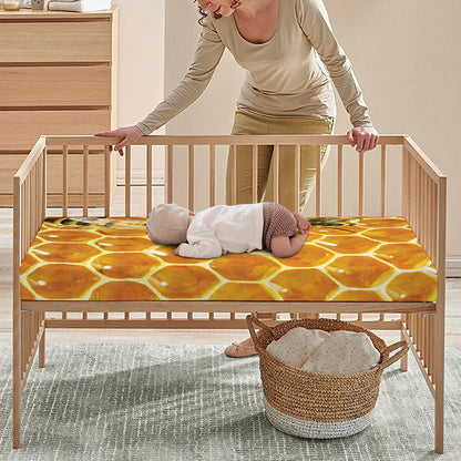 Bees And Honeycomb Print Baby Crib Sheet