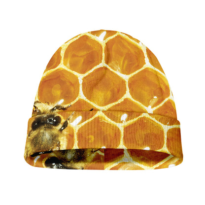 Bees And Honeycomb Print Beanie