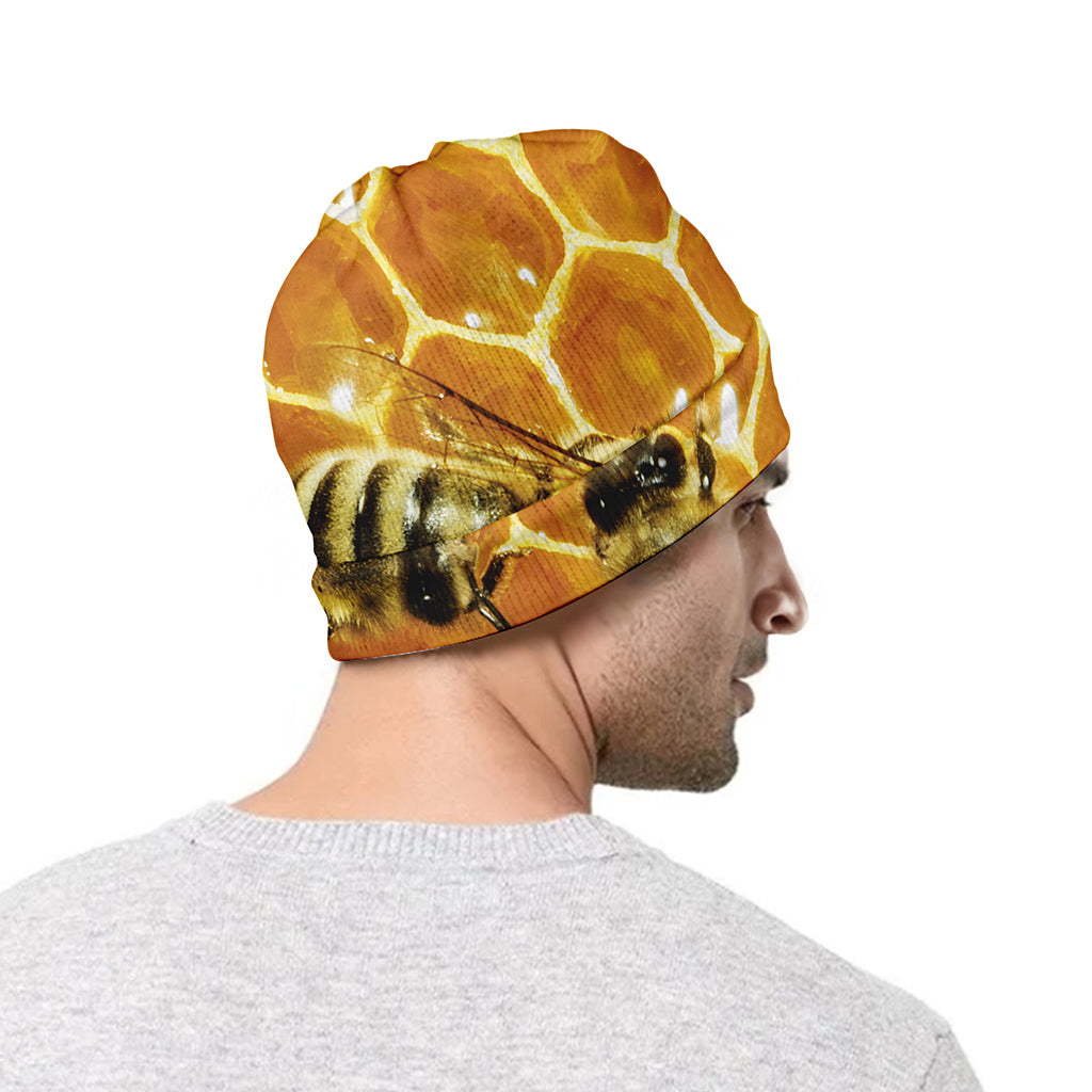 Bees And Honeycomb Print Beanie