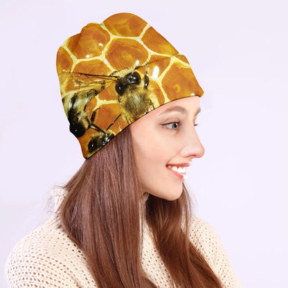 Bees And Honeycomb Print Beanie