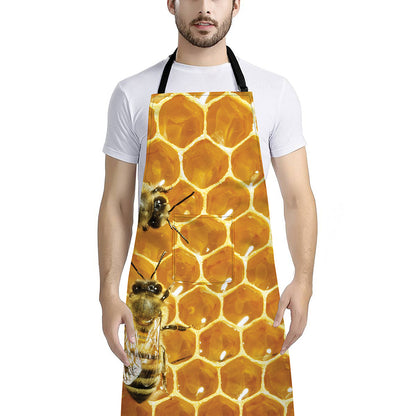 Bees And Honeycomb Print Bib Apron With Pocket