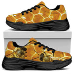 Bees And Honeycomb Print Black Chunky Shoes
