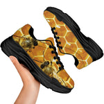 Bees And Honeycomb Print Black Chunky Shoes