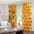 Bees And Honeycomb Print Dimout Grommet Curtains