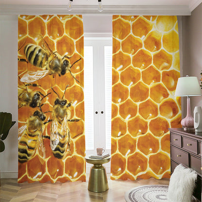 Bees And Honeycomb Print Blackout Pencil Pleat Curtains