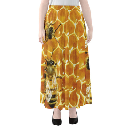 Bees And Honeycomb Print Chiffon Maxi Skirt