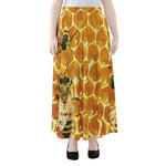 Bees And Honeycomb Print Chiffon Maxi Skirt