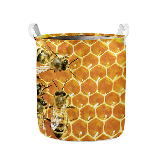 Bees And Honeycomb Print Collapsible Laundry Basket