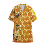 Bees And Honeycomb Print Cotton Hawaiian Shirt