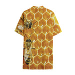 Bees And Honeycomb Print Cotton Hawaiian Shirt